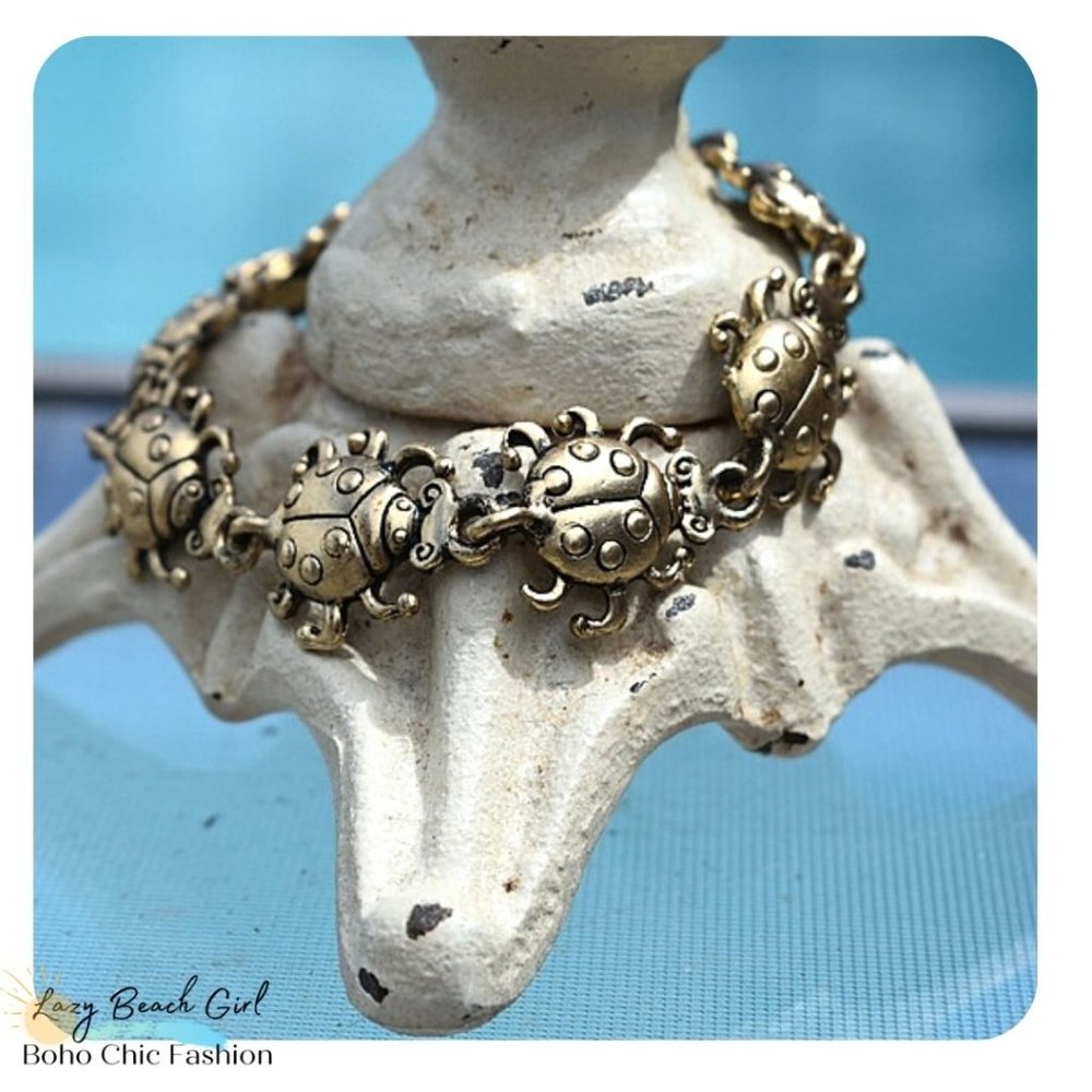Gold Beetle Charm Bracelet